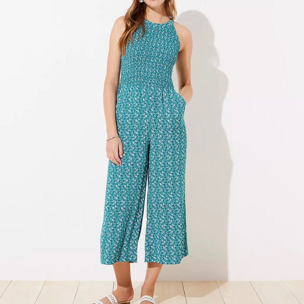 LOFT Petite Green Paisley Jumpsuit